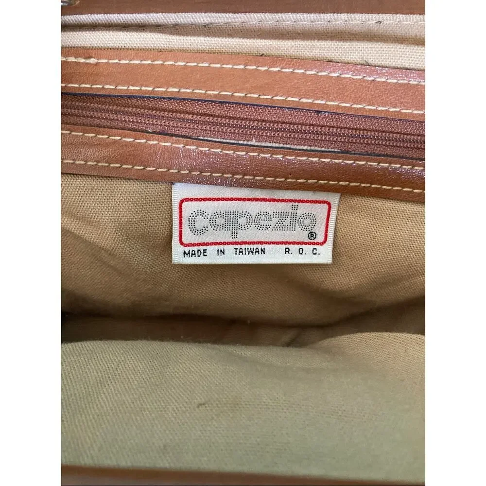 Vintage 80s Capezio Doctor Bag Handbag Beige Brown Frame Satchel Purse 14 x 7.5